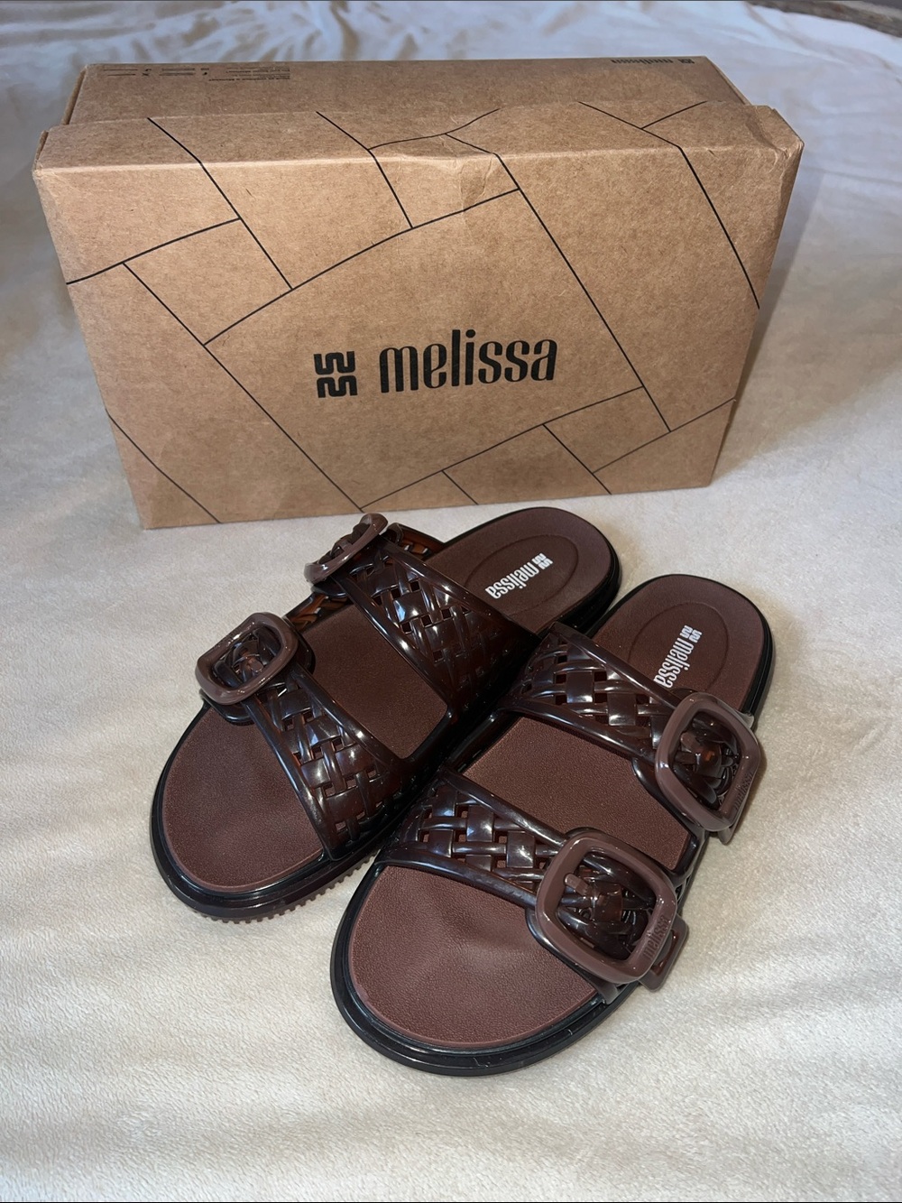 Melissa Jelly Brown Slide Sandals with Buckle Straps